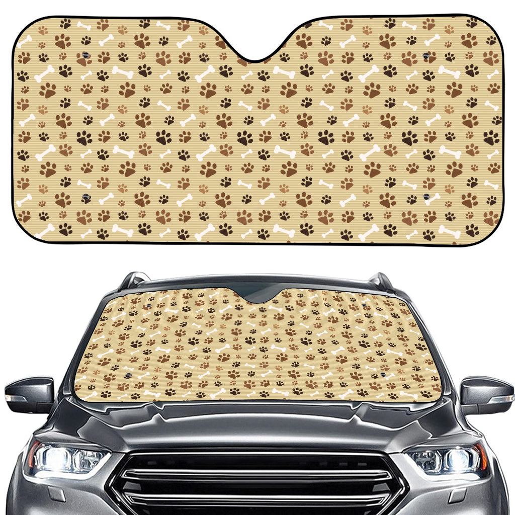 Beige Paw And Bone Pattern Print Car Windshield Sun Shade