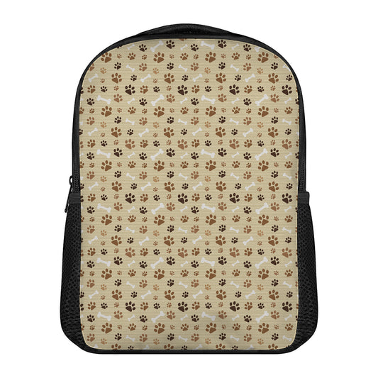 Beige Paw And Bone Pattern Print Casual Backpack