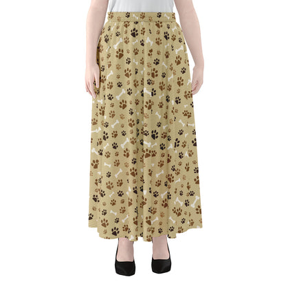 Beige Paw And Bone Pattern Print Chiffon Maxi Skirt