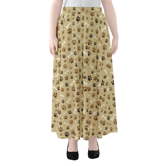 Beige Paw And Bone Pattern Print Chiffon Maxi Skirt