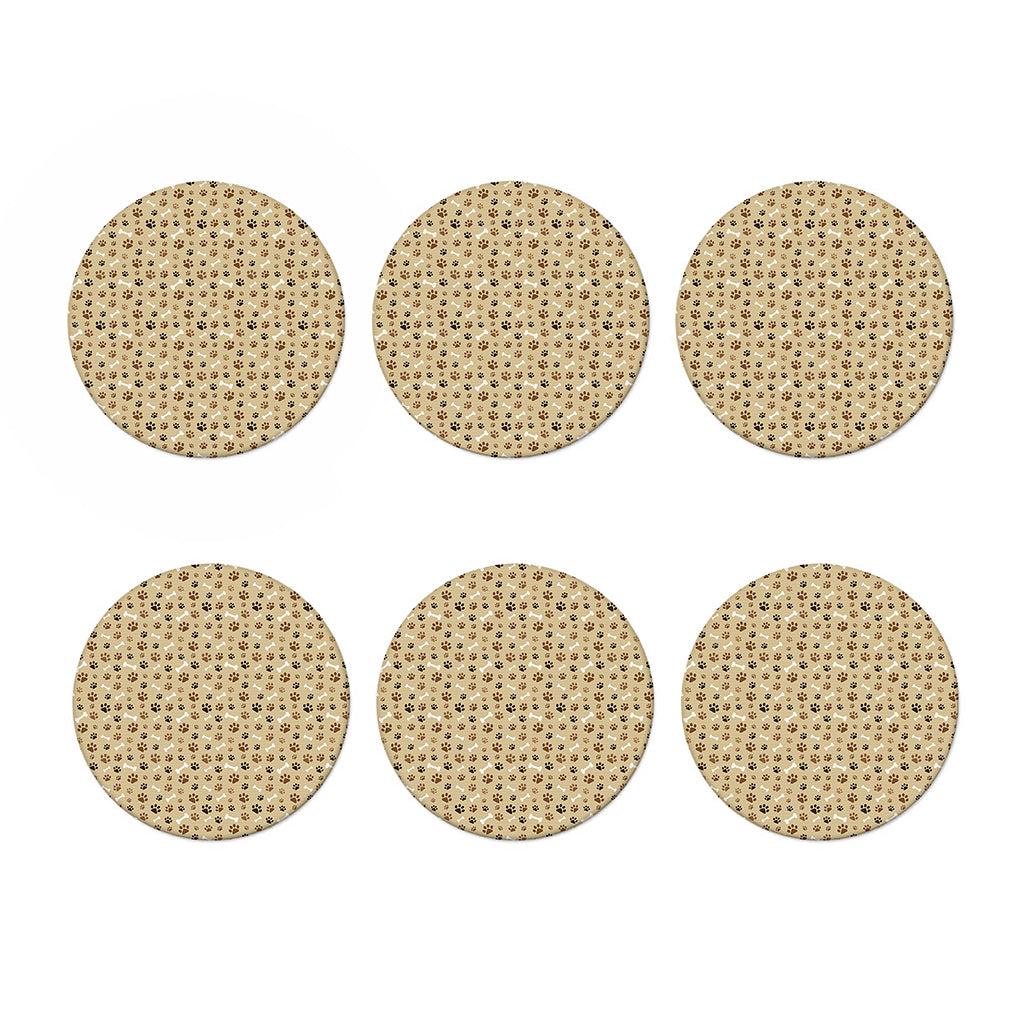 Beige Paw And Bone Pattern Print Coaster Set