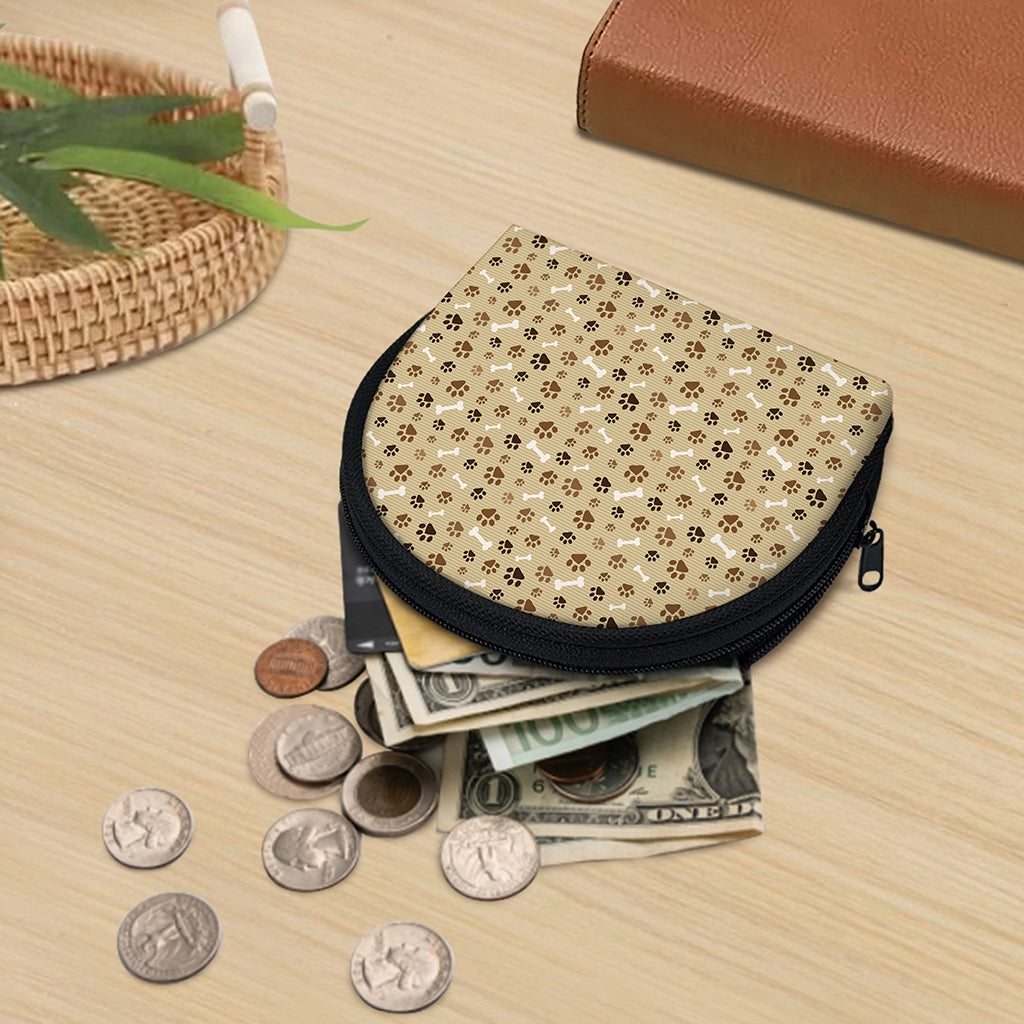 Beige Paw And Bone Pattern Print Coin Purse