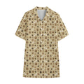 Beige Paw And Bone Pattern Print Cotton Hawaiian Shirt