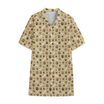 Beige Paw And Bone Pattern Print Cotton Hawaiian Shirt