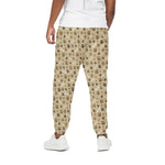 Beige Paw And Bone Pattern Print Cotton Pants