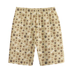 Beige Paw And Bone Pattern Print Cotton Shorts