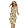 Beige Paw And Bone Pattern Print Cross Back Cami Dress