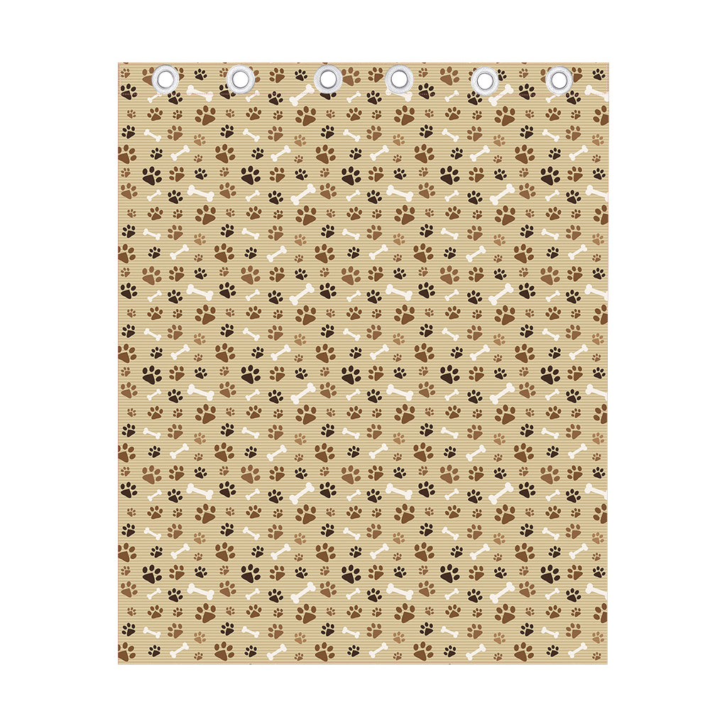 Beige Paw And Bone Pattern Print Curtain