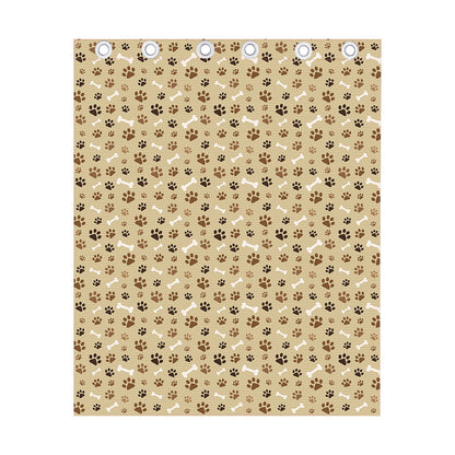 Beige Paw And Bone Pattern Print Curtain