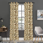 Beige Paw And Bone Pattern Print Curtain
