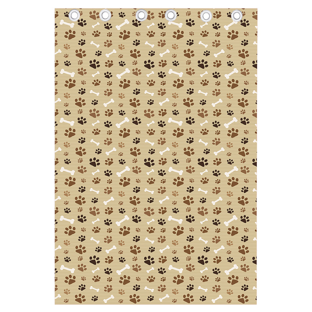 Beige Paw And Bone Pattern Print Curtain