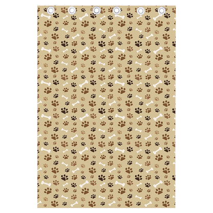 Beige Paw And Bone Pattern Print Curtain