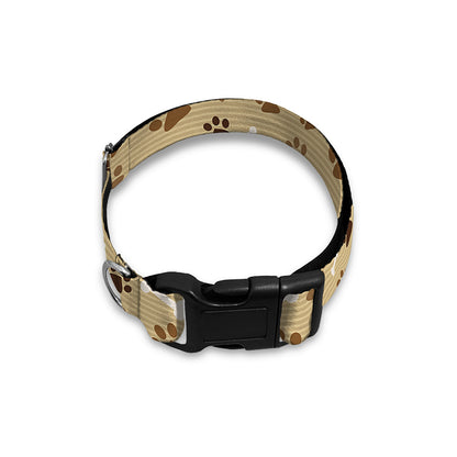 Beige Paw And Bone Pattern Print Dog Collar