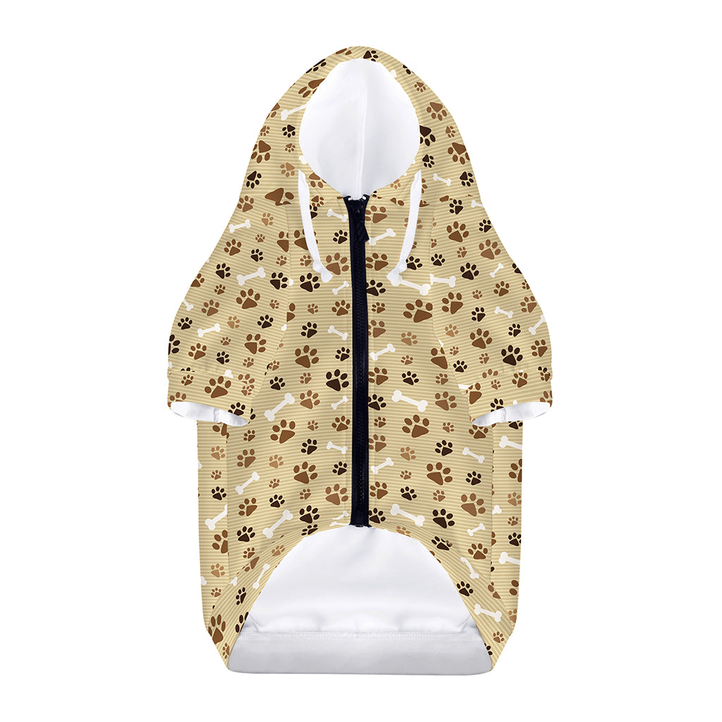 Beige Paw And Bone Pattern Print Dog Zip Up Hoodie