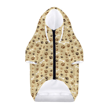 Beige Paw And Bone Pattern Print Dog Zip Up Hoodie