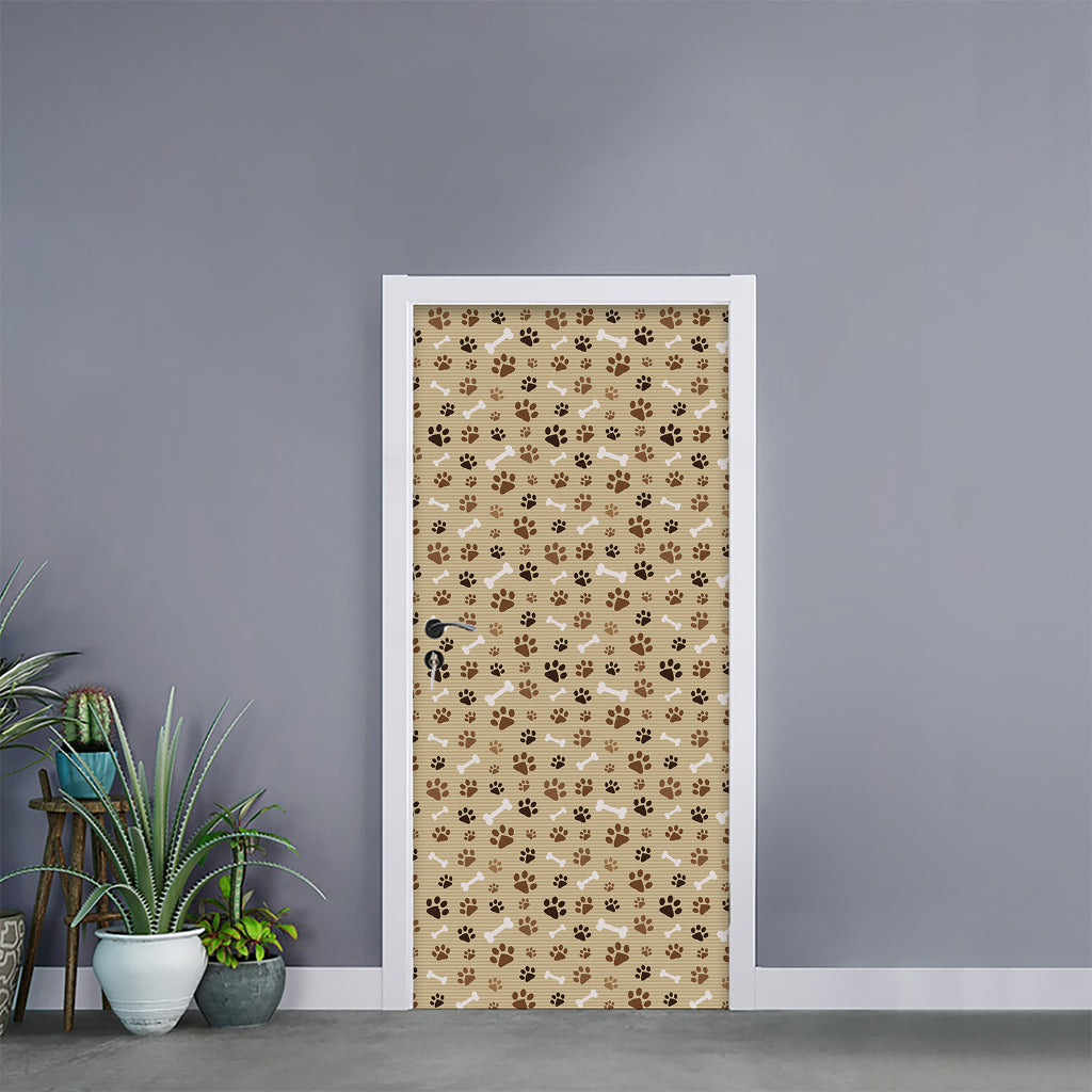 Beige Paw And Bone Pattern Print Door Sticker