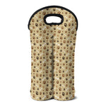 Beige Paw And Bone Pattern Print Double Neoprene Wine Tote
