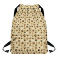 Beige Paw And Bone Pattern Print Drawstring Backpack