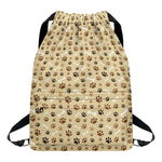 Beige Paw And Bone Pattern Print Drawstring Backpack