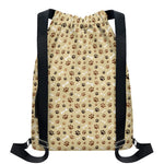 Beige Paw And Bone Pattern Print Drawstring Backpack
