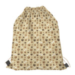 Beige Paw And Bone Pattern Print Drawstring Bag