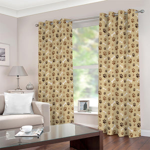 Beige Paw And Bone Pattern Print Extra Wide Grommet Curtains