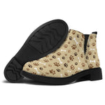 Beige Paw And Bone Pattern Print Flat Ankle Boots