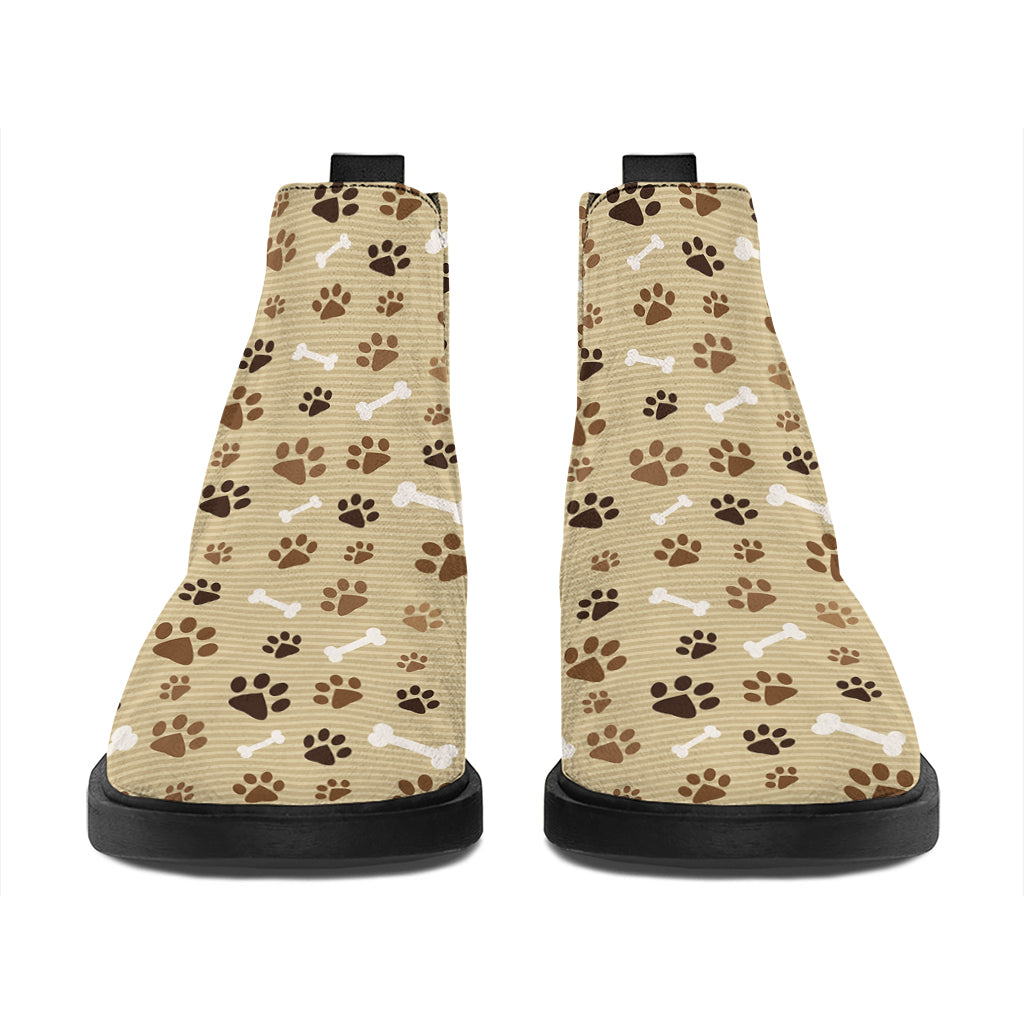 Beige Paw And Bone Pattern Print Flat Ankle Boots