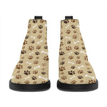 Beige Paw And Bone Pattern Print Flat Ankle Boots