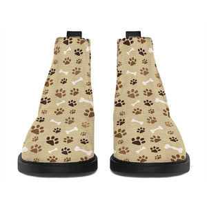 Beige Paw And Bone Pattern Print Flat Ankle Boots