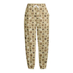 Beige Paw And Bone Pattern Print Fleece Lined Knit Pants