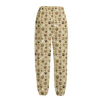 Beige Paw And Bone Pattern Print Fleece Lined Knit Pants