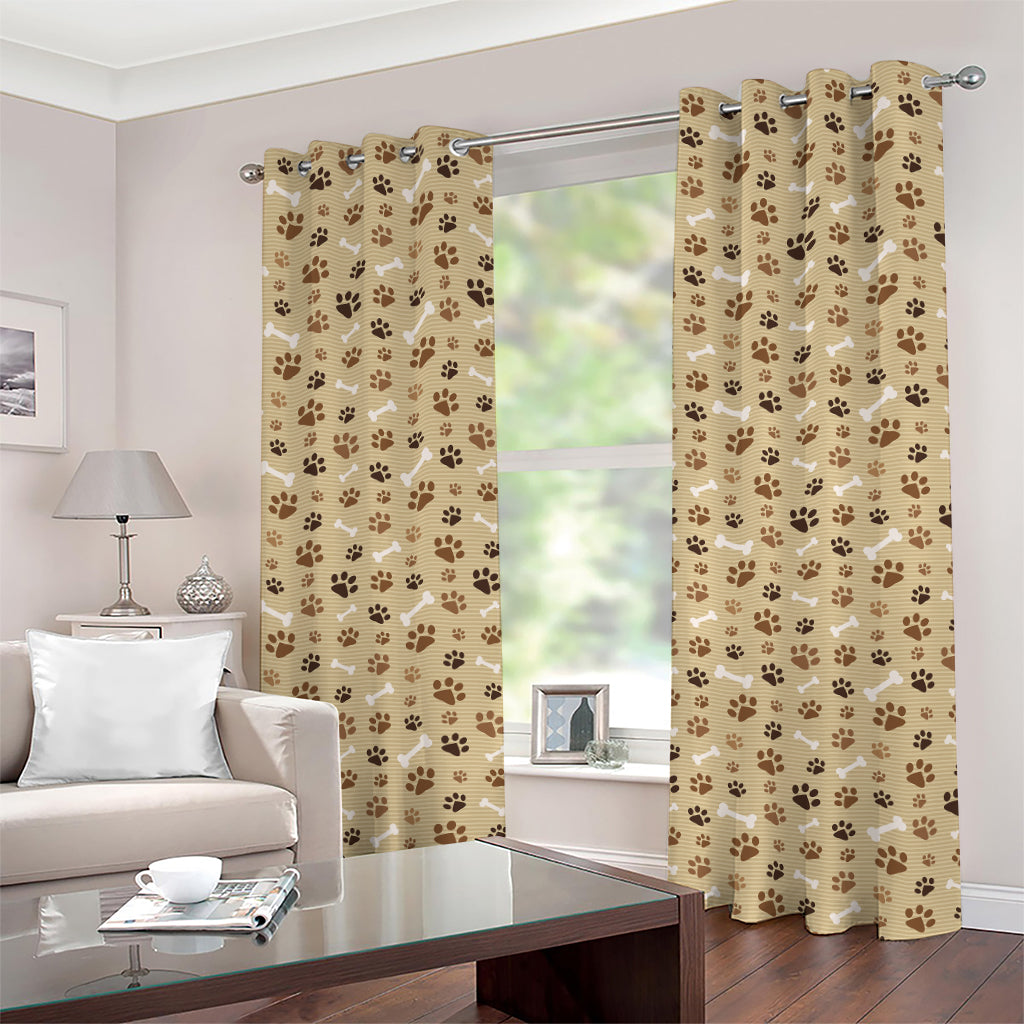 Beige Paw And Bone Pattern Print Grommet Curtains