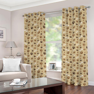 Beige Paw And Bone Pattern Print Grommet Curtains