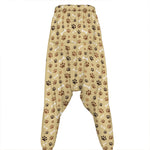 Beige Paw And Bone Pattern Print Hammer Pants