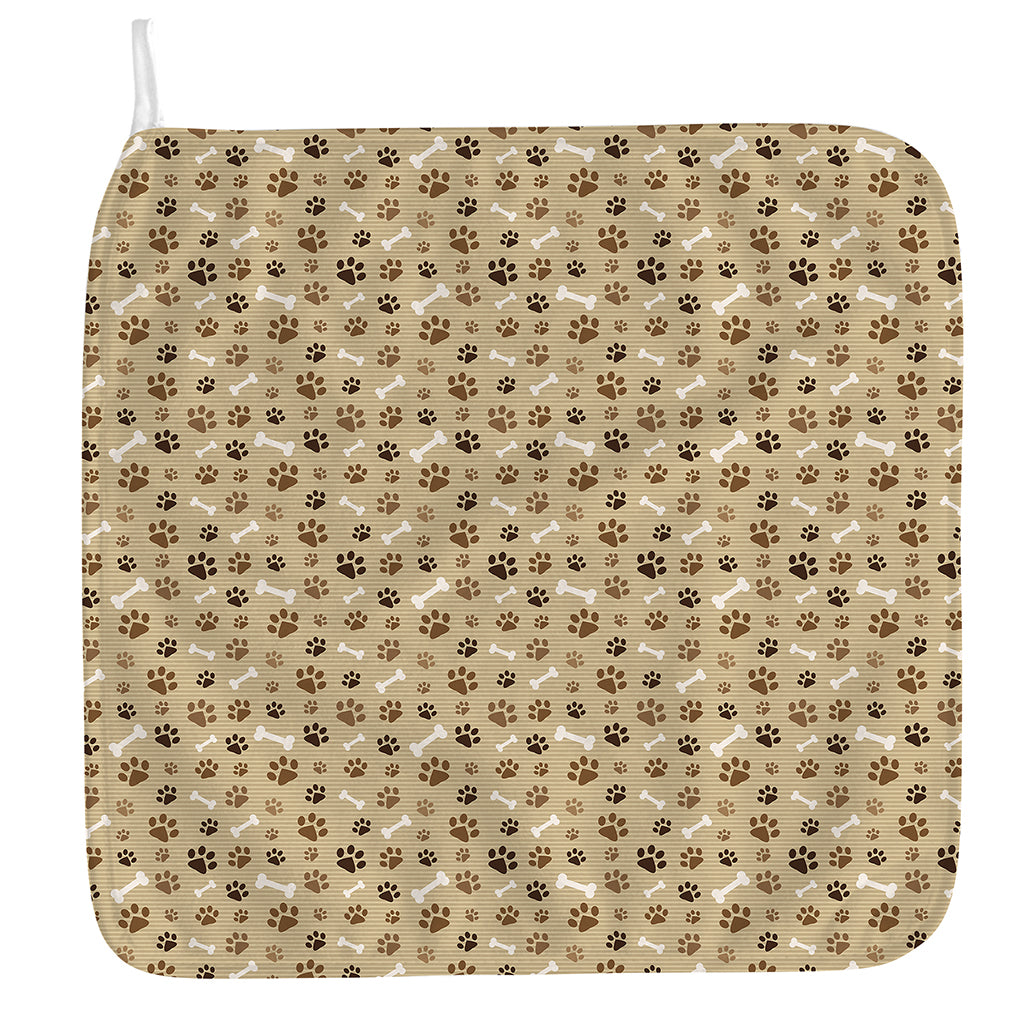 Beige Paw And Bone Pattern Print Hand Towel