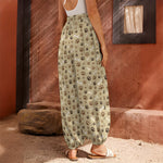 Beige Paw And Bone Pattern Print Harem Pants