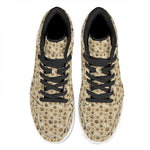 Beige Paw And Bone Pattern Print High Top Leather Sneakers