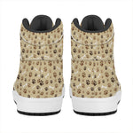 Beige Paw And Bone Pattern Print High Top Leather Sneakers