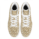 Beige Paw And Bone Pattern Print High Top Leather Sneakers
