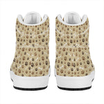 Beige Paw And Bone Pattern Print High Top Leather Sneakers