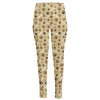 Beige Paw And Bone Pattern Print High-Waisted Pocket Leggings