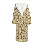 Beige Paw And Bone Pattern Print Hooded Bathrobe
