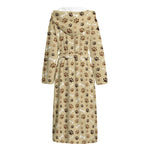 Beige Paw And Bone Pattern Print Hooded Bathrobe