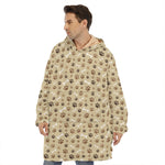 Beige Paw And Bone Pattern Print Hoodie Blanket