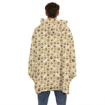 Beige Paw And Bone Pattern Print Hoodie Blanket