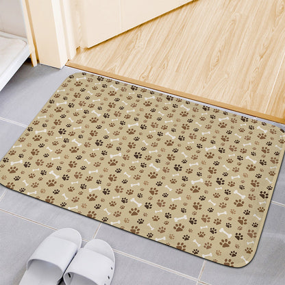 Beige Paw And Bone Pattern Print Indoor Door Mat