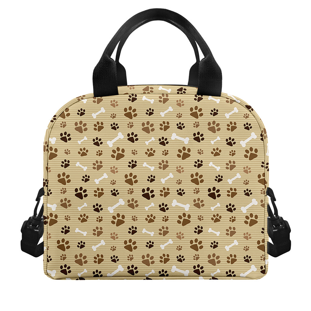 Beige Paw And Bone Pattern Print Insulated Lunch Bag