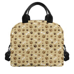 Beige Paw And Bone Pattern Print Insulated Lunch Bag