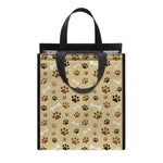 Beige Paw And Bone Pattern Print Insulated Lunch Tote